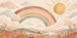 Watercolor Rainbow Sunshine Clouds Wall Mural, image 2