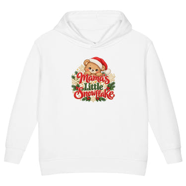Mama's Little Snowflake toddler hoodie in white, front view
