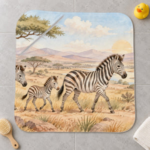 Zebra Family Safari kids hooded bath towel laid flat