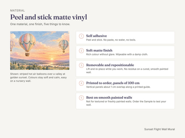 Watercolor Sunset Flight Hot Air Balloon Wall Mural, image 7