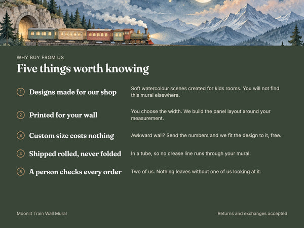 Watercolor Moonlit Train Wall Mural, image 10