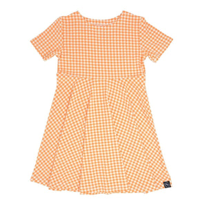 Swirly Girl Short Sleeve Dress - Gingham Orange