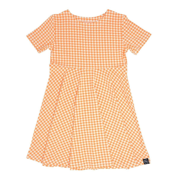 Swirly Girl Short Sleeve Dress - Gingham Orange