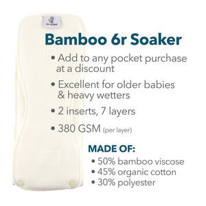 6r Soaker Insert Set | Bamboo Cotton Fleece - 7 Layer Everyday Absorbency