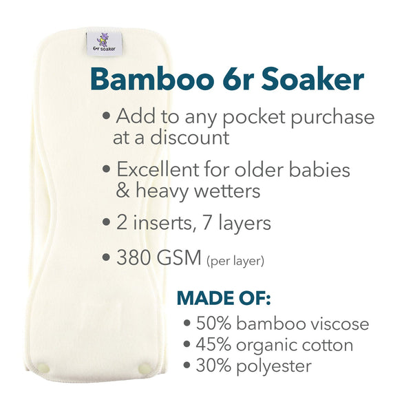 6r Soaker Insert Set | Bamboo Cotton Fleece - 7 Layer Everyday Absorbency