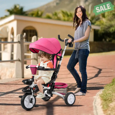 7-in-1 Detachable Baby Stroller with Canopy and Safety Harness-Pink Baby Strollers