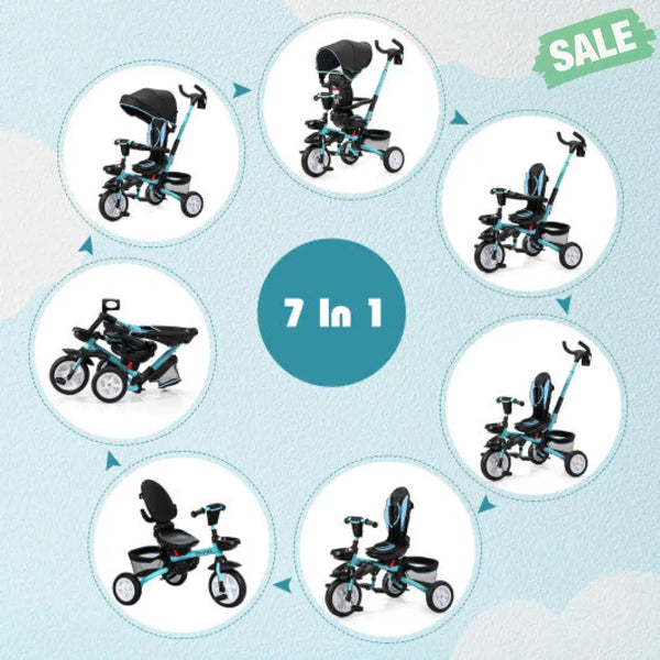 7-in-1 Detachable Baby Stroller with Canopy and Safety Harness-Pink Baby Strollers