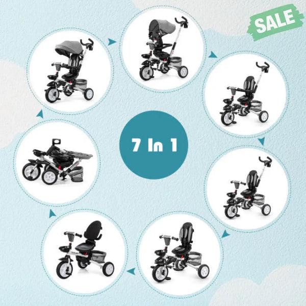 7-in-1 Detachable Baby Stroller with Canopy and Safety Harness-Pink Baby Strollers