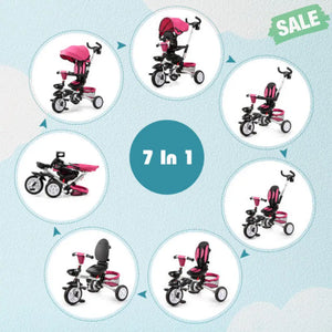 7-in-1 Detachable Baby Stroller with Canopy and Safety Harness-Pink Baby Strollers