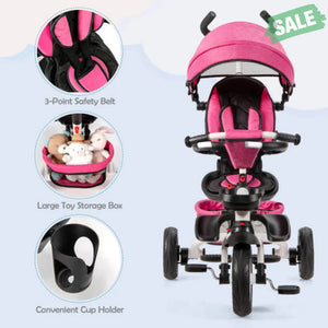 7-in-1 Detachable Baby Stroller with Canopy and Safety Harness-Pink Pink Baby Strollers