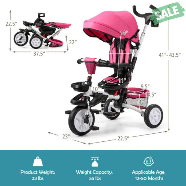 7-in-1 Detachable Baby Stroller with Canopy and Safety Harness-Pink Baby Strollers
