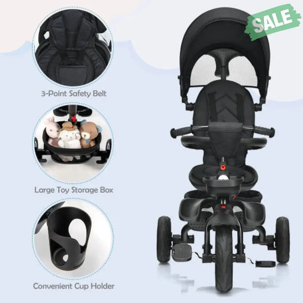7-in-1 Detachable Baby Stroller with Canopy and Safety Harness-Pink Black Baby Strollers