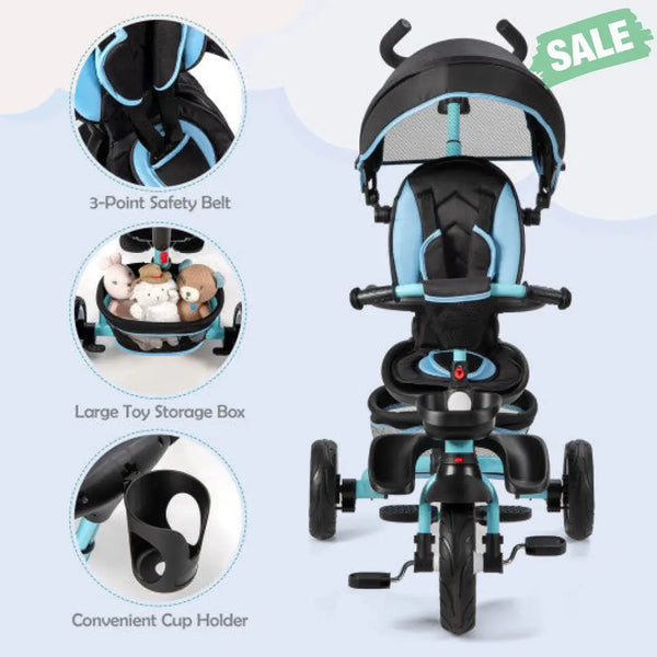 7-in-1 Detachable Baby Stroller with Canopy and Safety Harness-Pink Blue Baby Strollers