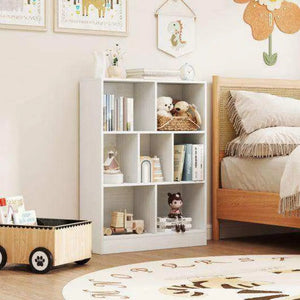 7-Section Freestanding Bookshelf for Kids Room Classroom Daycare Nursery-Natural Natural Kids Storage