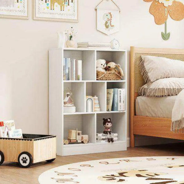 7-Section Freestanding Bookshelf for Kids Room Classroom Daycare Nursery-Natural Natural Kids Storage