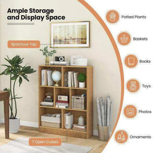 7-Section Freestanding Bookshelf for Kids Room Classroom Daycare Nursery-Natural Natural Kids Storage