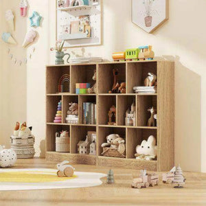 7-Section Freestanding Bookshelf for Kids Room Classroom Daycare Nursery-Natural Natural Kids Storage