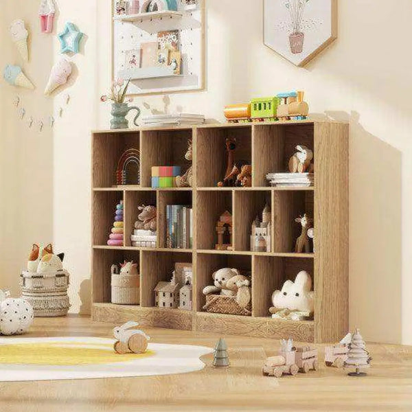 7-Section Freestanding Bookshelf for Kids Room Classroom Daycare Nursery-Natural Natural Kids Storage
