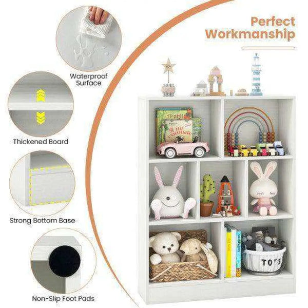 7-Section Freestanding Bookshelf for Kids Room Classroom Daycare Nursery-Natural Natural Kids Storage