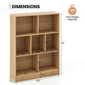 7-Section Freestanding Bookshelf for Kids Room Classroom Daycare Nursery-Natural Natural Kids Storage