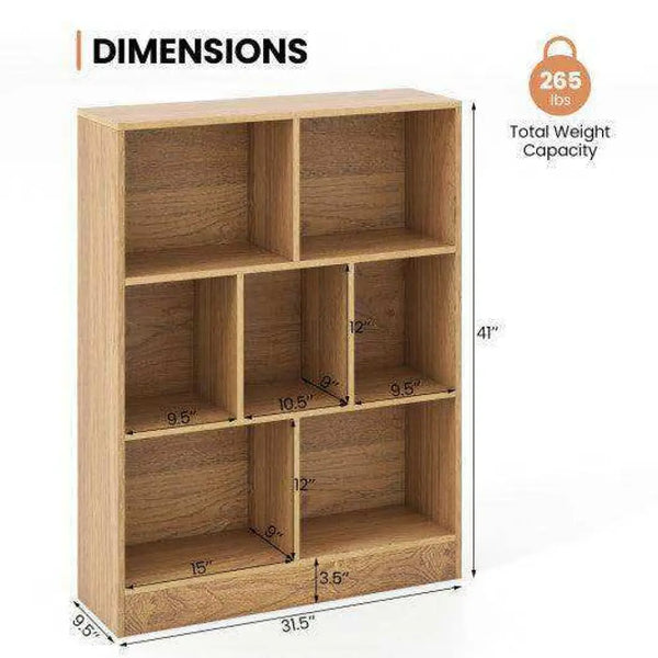 7-Section Freestanding Bookshelf for Kids Room Classroom Daycare Nursery-Natural Natural Kids Storage