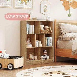 7-Section Freestanding Bookshelf for Kids Room Classroom Daycare Nursery-Natural Natural Kids Storage