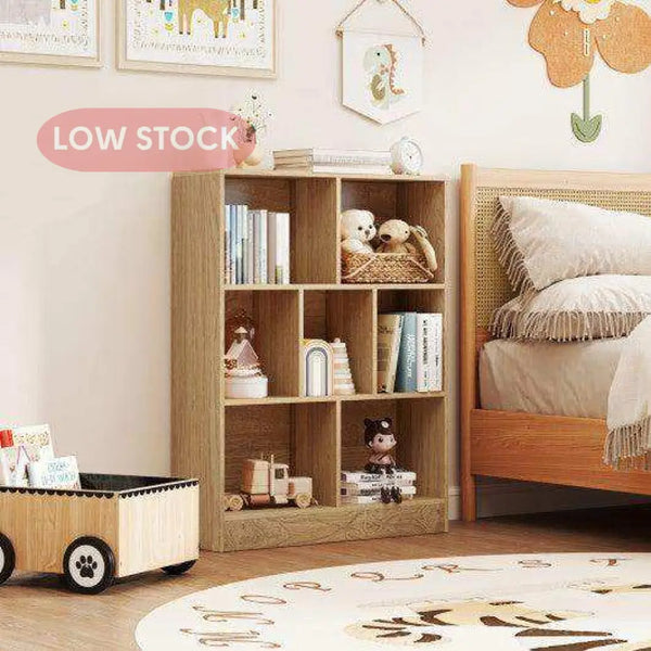 7-Section Freestanding Bookshelf for Kids Room Classroom Daycare Nursery-Natural Natural Kids Storage