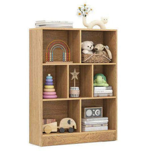 7-Section Freestanding Bookshelf for Kids Room Classroom Daycare Nursery-Natural Natural Kids Storage