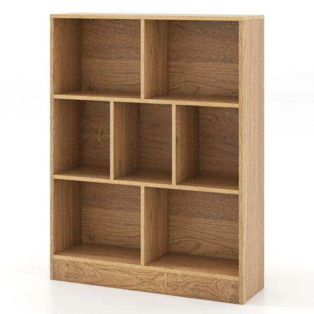 7-Section Freestanding Bookshelf for Kids Room Classroom Daycare Nursery-Natural Natural Kids Storage