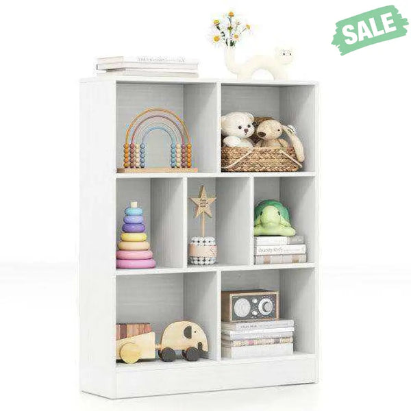 7-Section Freestanding Bookshelf for Kids Room Classroom Daycare Nursery-White