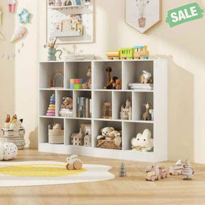 7-Section Freestanding Bookshelf for Kids Room Classroom Daycare Nursery-White