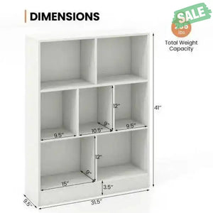 7-Section Freestanding Bookshelf for Kids Room Classroom Daycare Nursery-White