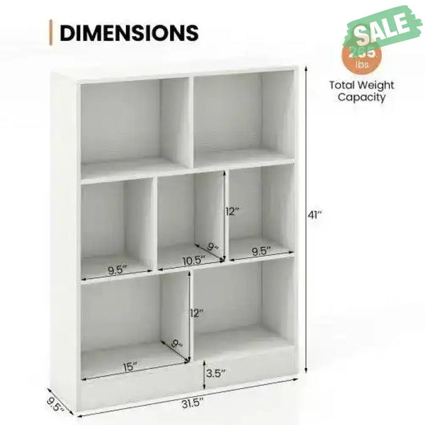 7-Section Freestanding Bookshelf for Kids Room Classroom Daycare Nursery-White