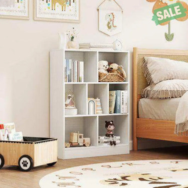 7-Section Freestanding Bookshelf for Kids Room Classroom Daycare Nursery-White