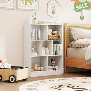 7-Section Freestanding Bookshelf for Kids Room Classroom Daycare Nursery-White