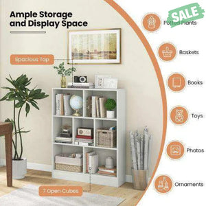 7-Section Freestanding Bookshelf for Kids Room Classroom Daycare Nursery-White