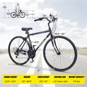 700C Hybrid Bike for Adult with 18-Speed Shimano Drivetrain and Phone Holder