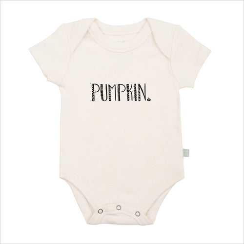Pumpkin graphic short sleeve bodysuit for babies, perfect for autumn outfits and cozy comfort.