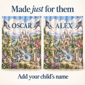 Add your child's name to the Dragon Castle shower curtain