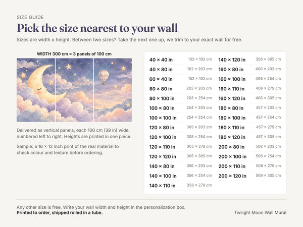 Watercolor Twilight Moon Hot Air Balloon Wall Mural, image 5