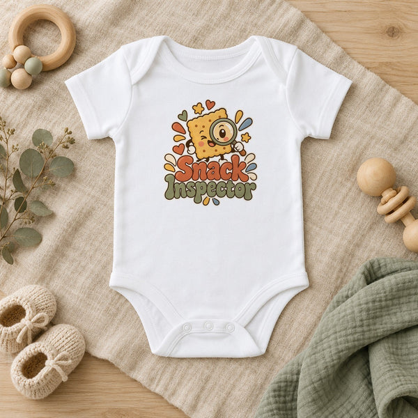 Snack Inspector baby bodysuit in white