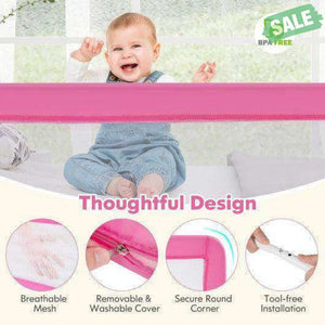 71 Inch Extra Long Swing Down Bed Guardrail with Safety Straps-Pink Pink Bed Rails