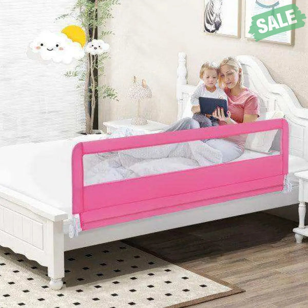 71 Inch Extra Long Swing Down Bed Guardrail with Safety Straps-Pink Pink Bed Rails