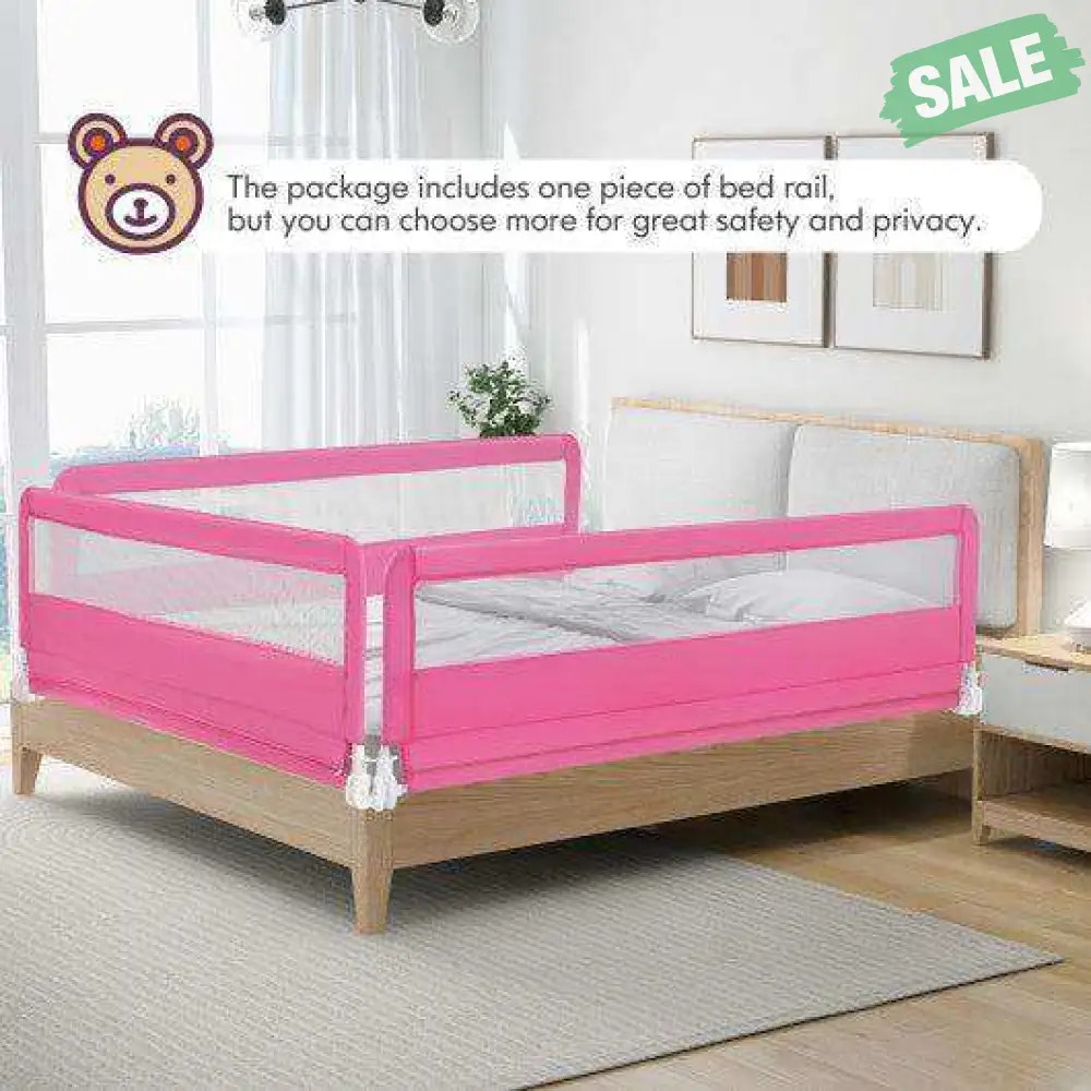 71 Inch Extra Long Swing Down Bed Guardrail with Safety Straps-Pink Pink Bed Rails