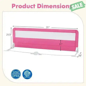71 Inch Extra Long Swing Down Bed Guardrail with Safety Straps-Pink Pink Bed Rails