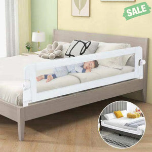 71-Inch Foldable Bed Rail Swing Down Baby Bed Guard Rail with Adjustable Safety Strap-White