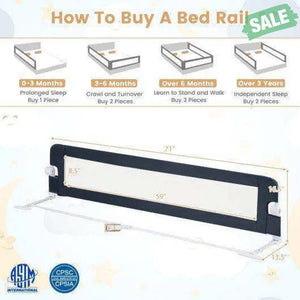 71-Inch Foldable Bed Rail Swing Down Baby Bed Guard Rail with Adjustable Safety Strap-Blue