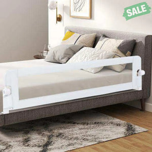 71-Inch Foldable Bed Rail Swing Down Baby Bed Guard Rail with Adjustable Safety Strap-White
