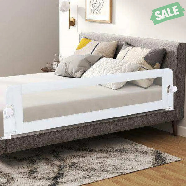 71-Inch Foldable Bed Rail Swing Down Baby Bed Guard Rail with Adjustable Safety Strap-White