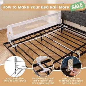 71-Inch Foldable Bed Rail Swing Down Baby Bed Guard Rail with Adjustable Safety Strap-White